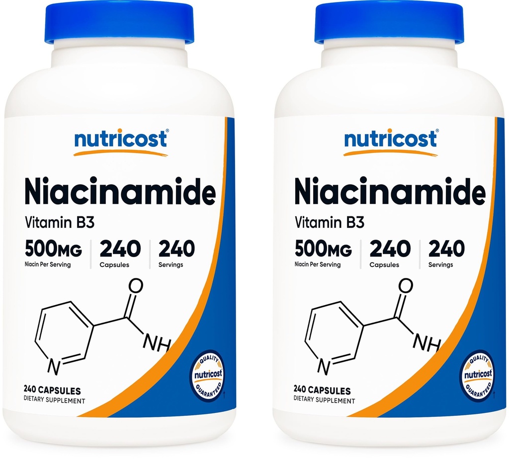 Nutricost Niacinamidă (Vitamina B3) 500 mg, 240 capsule (2 flacoane)