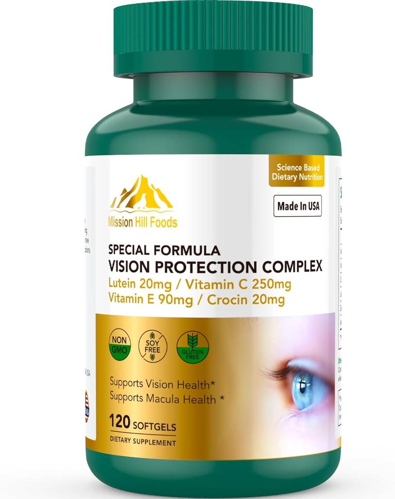 Suplimente luteină și zeaxantină - 6 în 1 Complex de protecție a vederii cu lutein 20mg, Zeaxantină, Astaxantină, Crocin, Vitamina C & E, 120 Softgels, Non-GMO, Gluten-Free, Sprijină Sănătatea ochilor