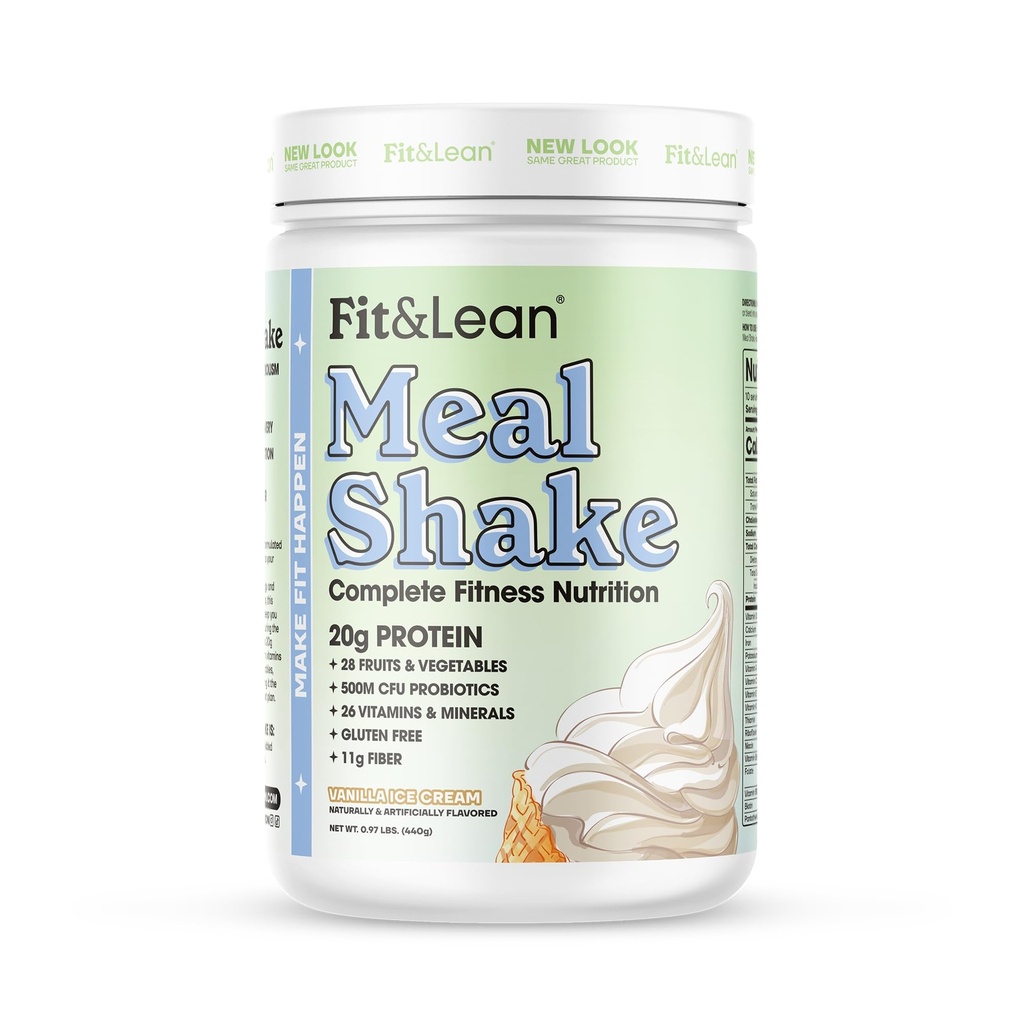 Fit & Lean Meal Shake, Fat Burning Meal Înlocuire, Proteine, Fibră, Probiotice, Vanilie, 1lb, 10 Serviri per container