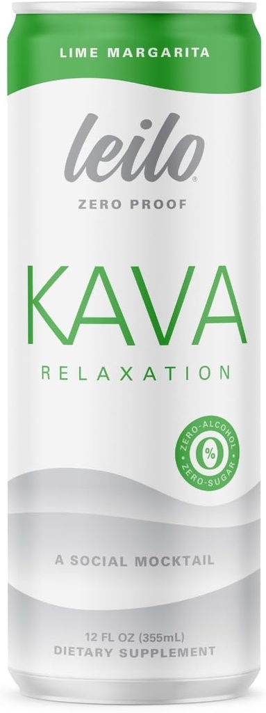 LEILO | Kava Powered Lime Margarita Mocktail Drink | 12-Pack - Sugar-Free & Non-ALC Functional Relaxation Support | 12 fl oz Cans (Pack of 12)