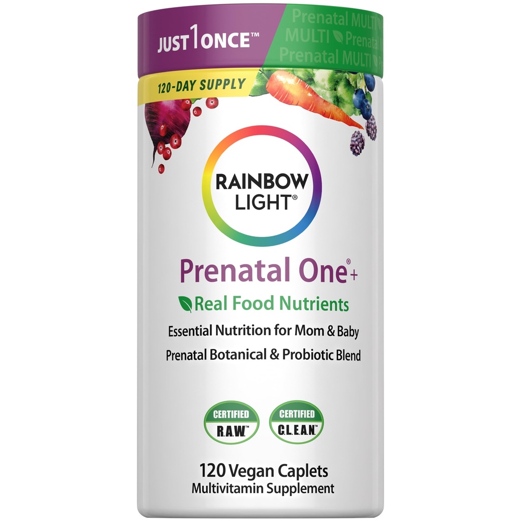 Rainbow Light High-Potență Prenatal One Multivitamine, Sănătate Prenatală Multivitamine susține sănătatea mamei și dezvoltarea copilului, cu vitamina C, Vegan, 120 Conte