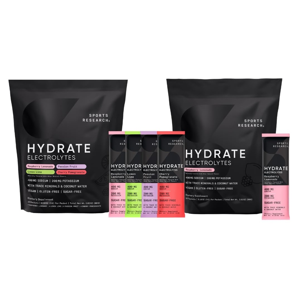 Sport de cercetare hidrat Electrolytes Combo Pack - Sugar-Free & natural arovă cu vitamine, minerale și apă de nucă de cocos - Sprijină hidratare - 32 Pachete - Zmeură Lemonade Dominate Aromă