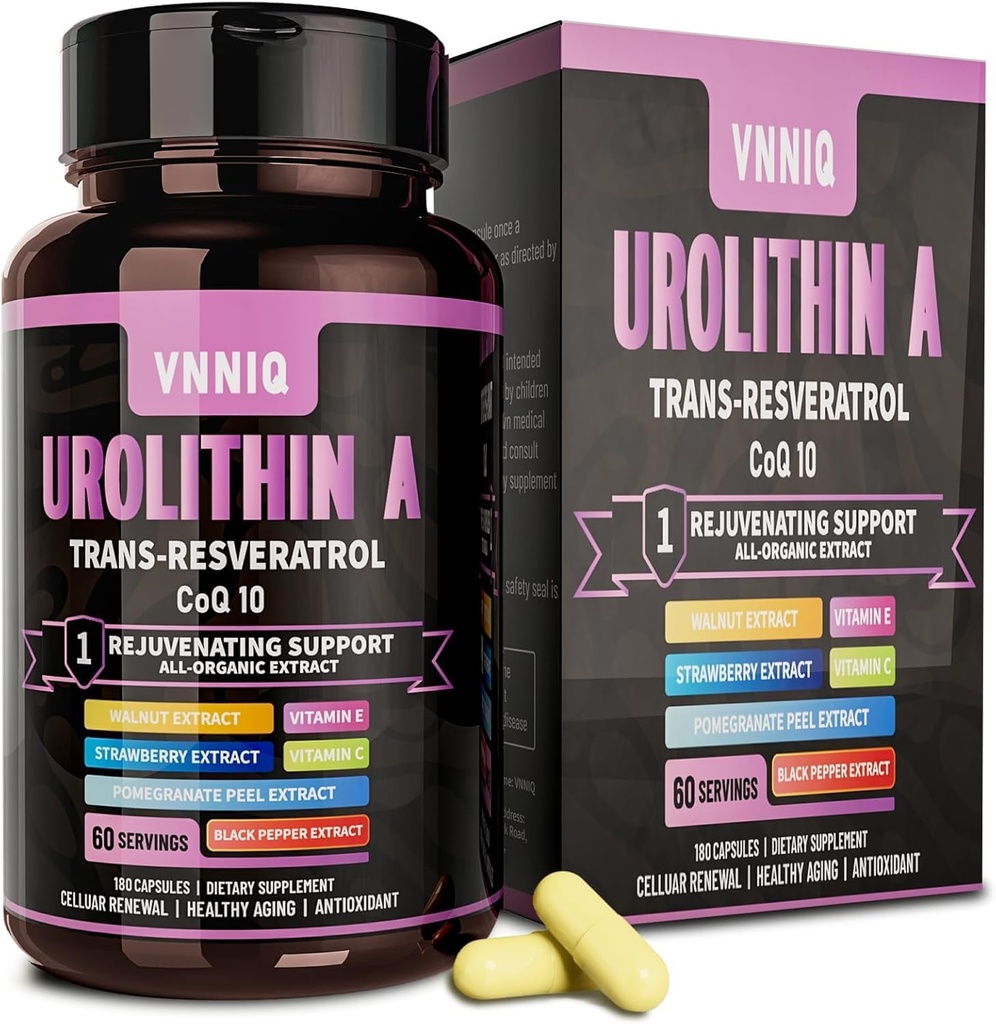 9-in-1 Anti-Aging Supliment cu Urolitin A (1200 mg) Trans-Resveratrol și CoQ10: Vitality Enhancer