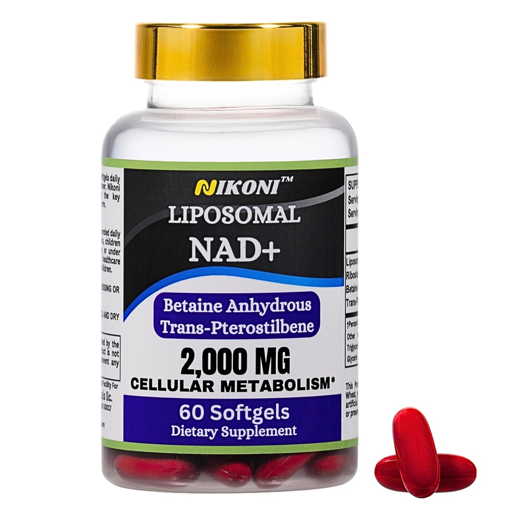 Nikoni Liposomal NAD+ 2000 mg cu TMG şi Pterostilbene, sprijină Softgels Sănătoși Aging-60