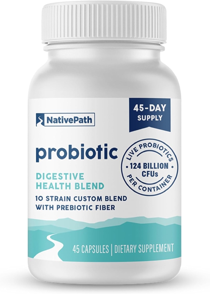 NativePath Daily Probiotic, 10-Strain Blend Probiotics Supliment pentru bărbaţi şi femei, 82 miliarde CFU - 45 Conte