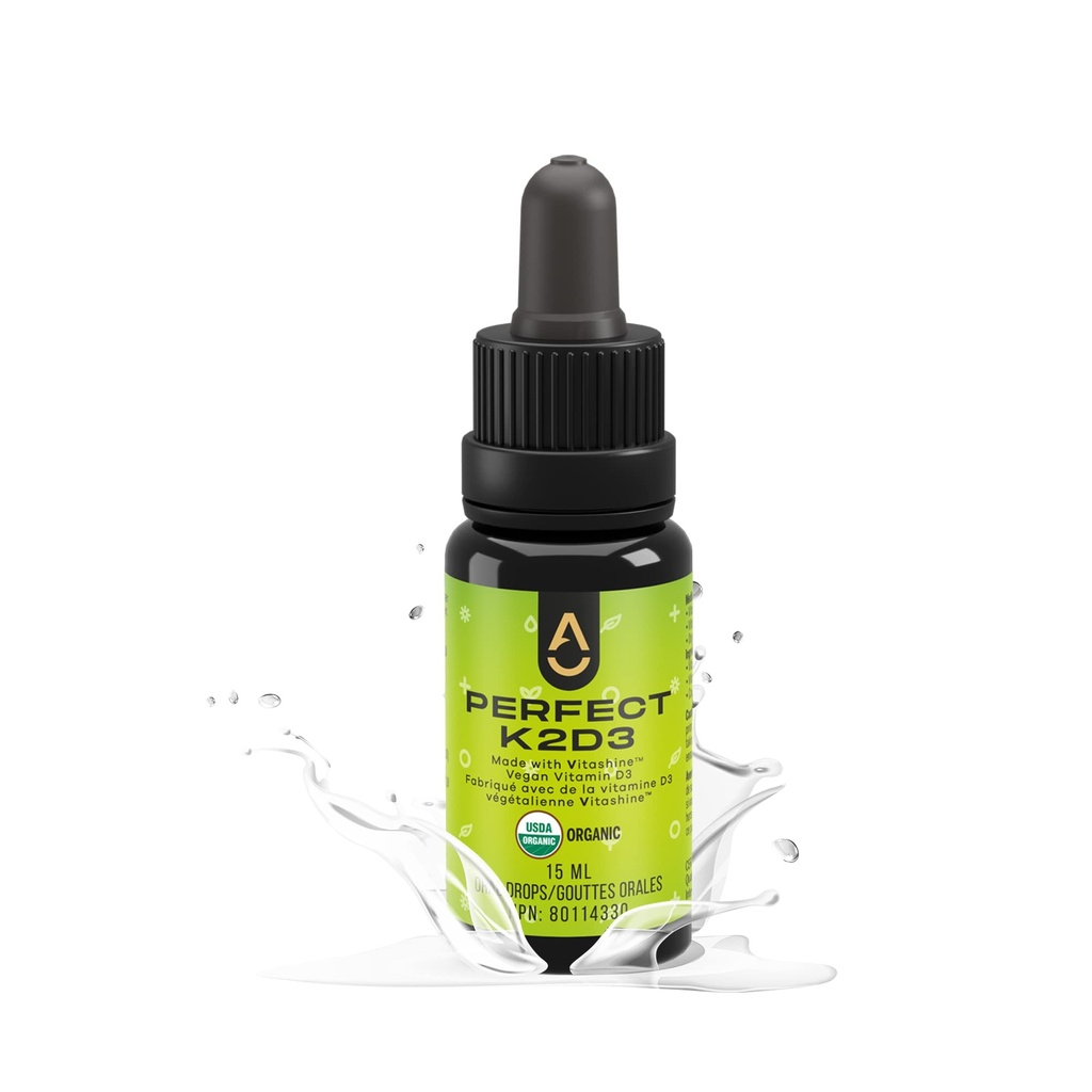 Produse de activare - K2D3 perfect, vitamina D3 lichid cu K2, vitamina K2 și D3 supliment în ulei MCT, vitamine D3K2 pentru rezistența osoasă și suport imunitar, D3+K2 Vitamine pentru absorbţia de calciu, 15 ml