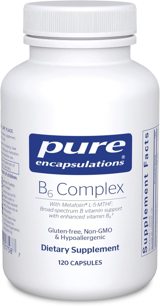 Pure Encapsulations B6 Complex - Sprijină sistemul nervos și sănătatea creierului * - Include vitamine B - Conține vitamine bogate B6 - non-GMO & Gluten gratuit - 120 capsule