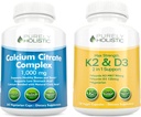 Complex de citrat de calciu pur holistic 1000mg + Vitamina D3 125mcg K2 MK7 90mcg - 365 Capsule Vegane + 150 Capsule vegetariene Bundle - Made in USA