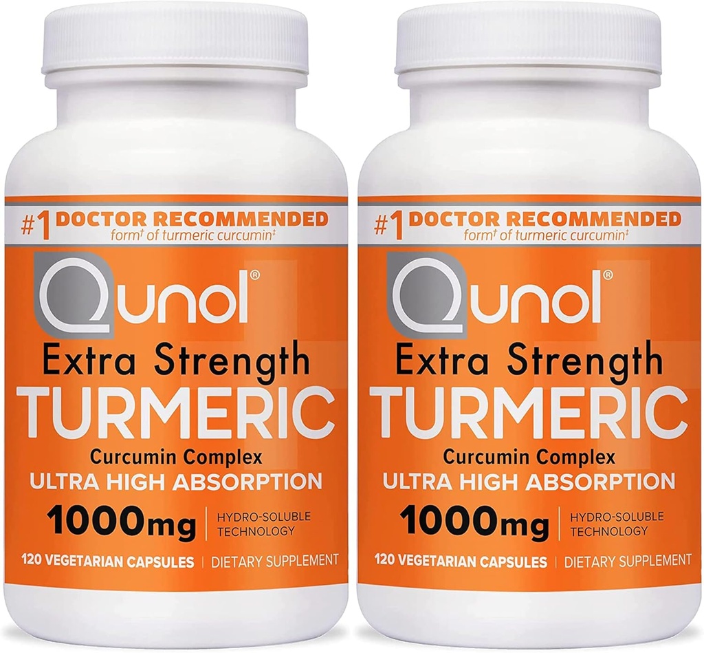 Qunol Turmeric Curcumin Capsule, 1000 mg Suplimentul Extra de Putere, Tehnologie Hidro-Soluble brevetate, Alternative la Curcumina Turmerica cu Pepper negru, 240 Capsule Veggie