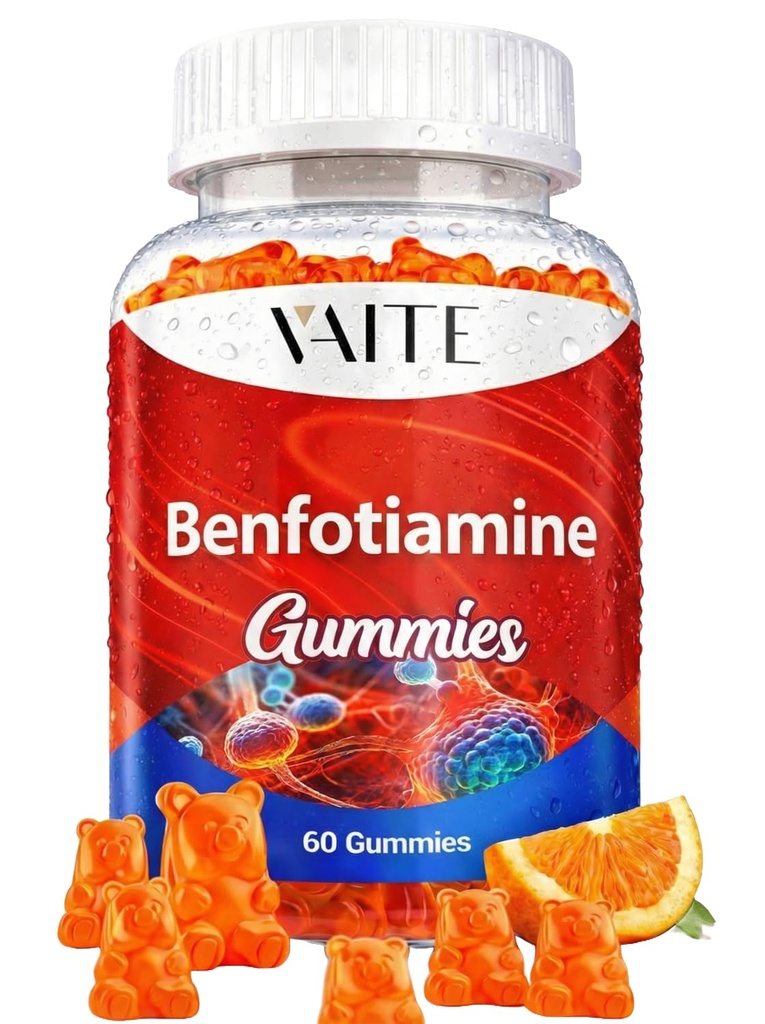 Benfotiamină 320mg Gummies cu 45mg L-Leucină Supliment: Complex de vitamine esențiale B1 pentru bărbați și femei, Non-GMO, Vegan & Gluten-Free - Sprijină Metabolizare, Energie și Sistem nervos Sănătate