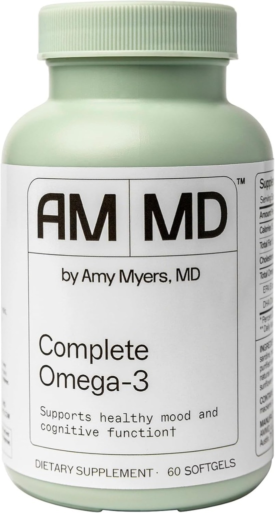 Amy Myers MD Omega-3 Softgels - Suplimentul de ulei de pește pentru suport cardiovascular și imunitar - non-GMO, non-Dairy & non-Soy - 60 Softgels (60 Servings)