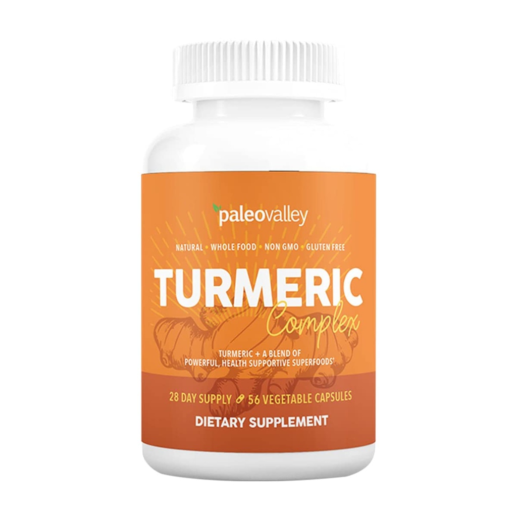 Paleovalley - Complex Turmeric Organic - Full Spectrum Organic Turmeric cu Superalimente Sanatate-Suportive - 56 Capsule vegetariene - Suport comunitati, Imunitate, Brain and Heart Health