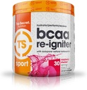 Top Secret Nutrition BCAA Re-Igniter Vegan Amino Acid Supliment cu Astaxantină și Electrolit, Hydration Blend cu apă de cocos, 9.80 oz (30 portii), Raspberry Sherbet