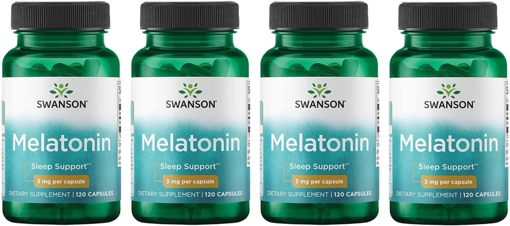Swanson Melatonin - Supliment vegetal - Somn şi relaxare - (120 capsule, 3mg fiecare) 4 cutii