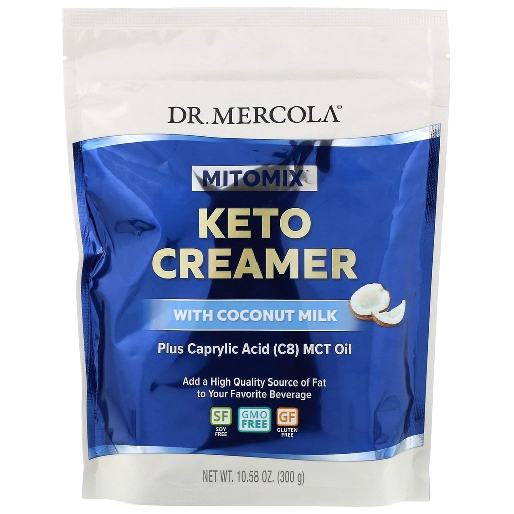 Dr. Mercola MITOMIX Keto Creamer cu lapte de cocos, 15 serviri, (1 sac), MCT ulei, non OMG, gluten gratuit, soia gratuit