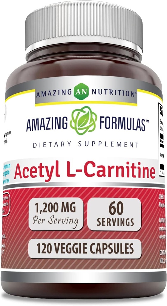 Amazing Formulas Acetyl L-Carnitine Supplement | 1200 Mg | 120 Veggie Capsules | Non-GMO | Gluten Free | Made in USA