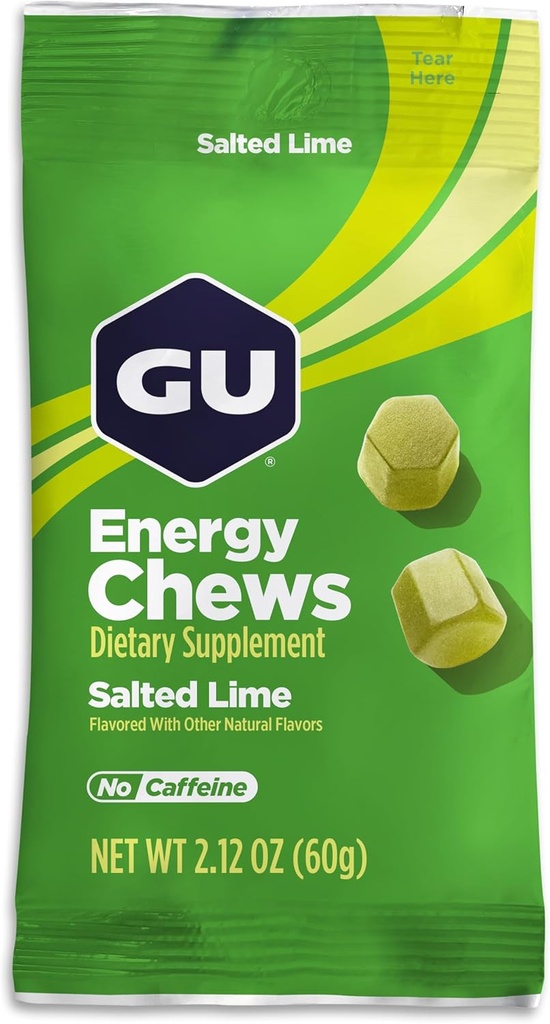 Gume energetice GU, Gume de lămâie sărată cu electroliți, Vegan, Gluten-Free, Kosher, Cafeina-Free, și lactate-Free On-The-Go energie pentru orice antrenament, 12 Bags (24 Servings Total)
