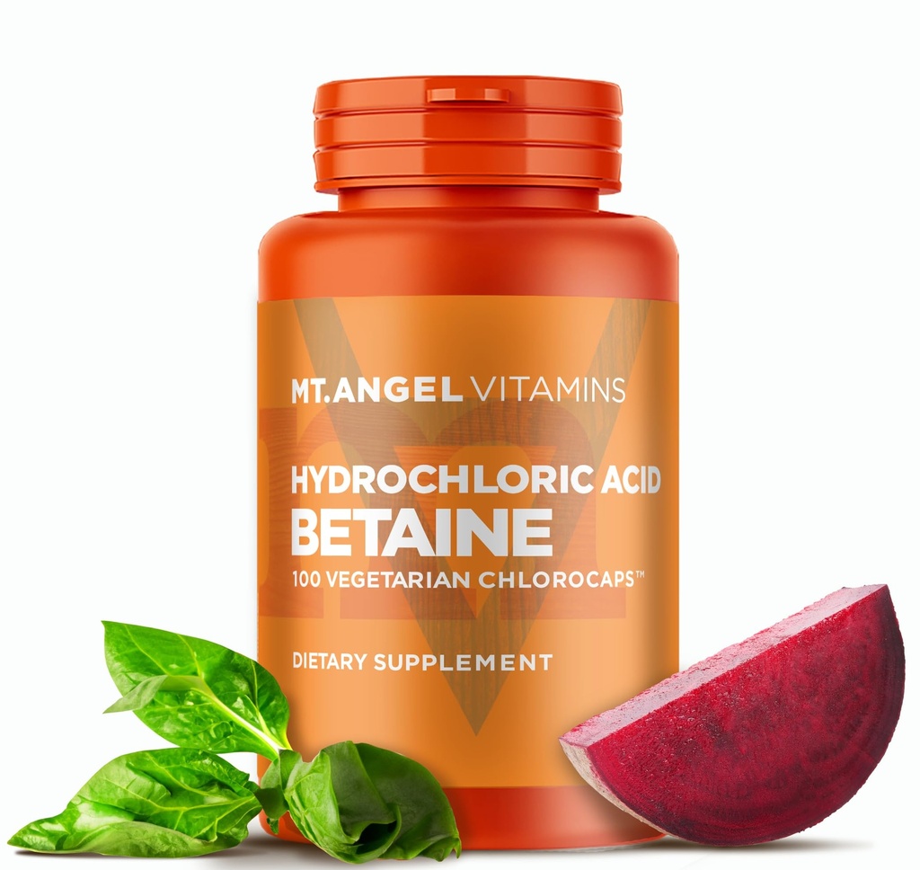 Vitamine Mt. Angel - Acid clorhidric Betaina, susține Digestion sănătos și suc gastric (100 Clorocaps vegetarian)