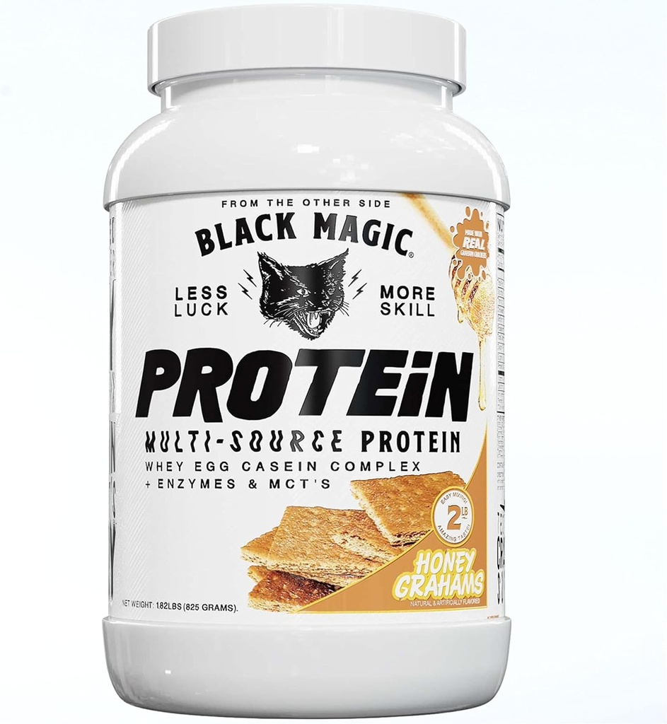Black Magic Multi-Source Whey Proteine Powder - Whey, Egg, Casein Complex cu Enzime & MCT's Keto, Low Sugar Pre/Post Workout Honey Graham Crackers Flavor 24g 2 LB, Pack of 1