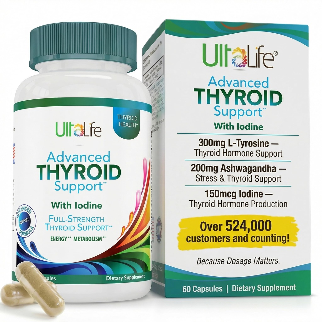 Zilnic tiroida Boost Advanced Formula cu Iod Ashwagandha Vitamina B12 Zinc şi Seleniu pentru Energie Metabolism şi Focus 60 Capsule