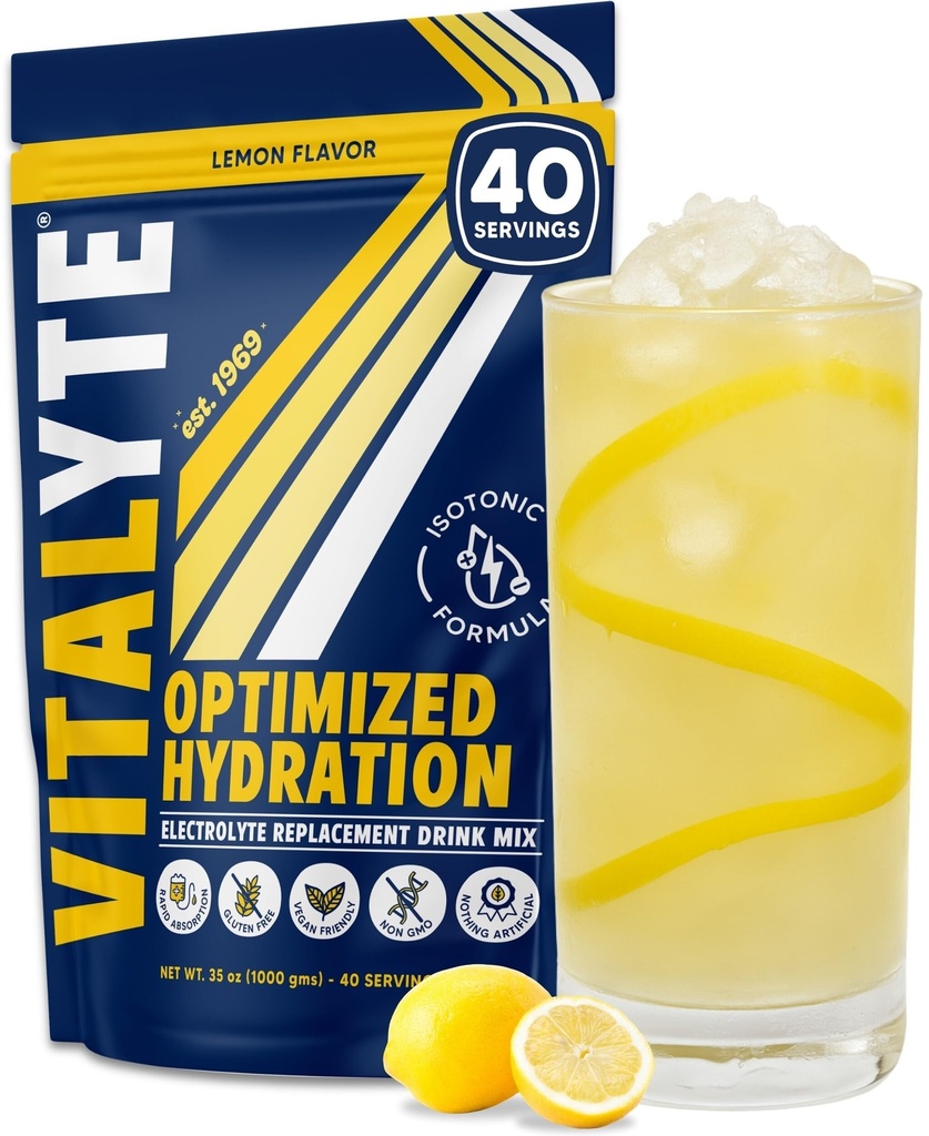 Vitalyte Electrolyte Powder Drink Mix, Izoton Electrolit Hydration Mix, Gluten Free Post Workout Powder Mix, Pack of 1, 35 oz., Lemon Flavor