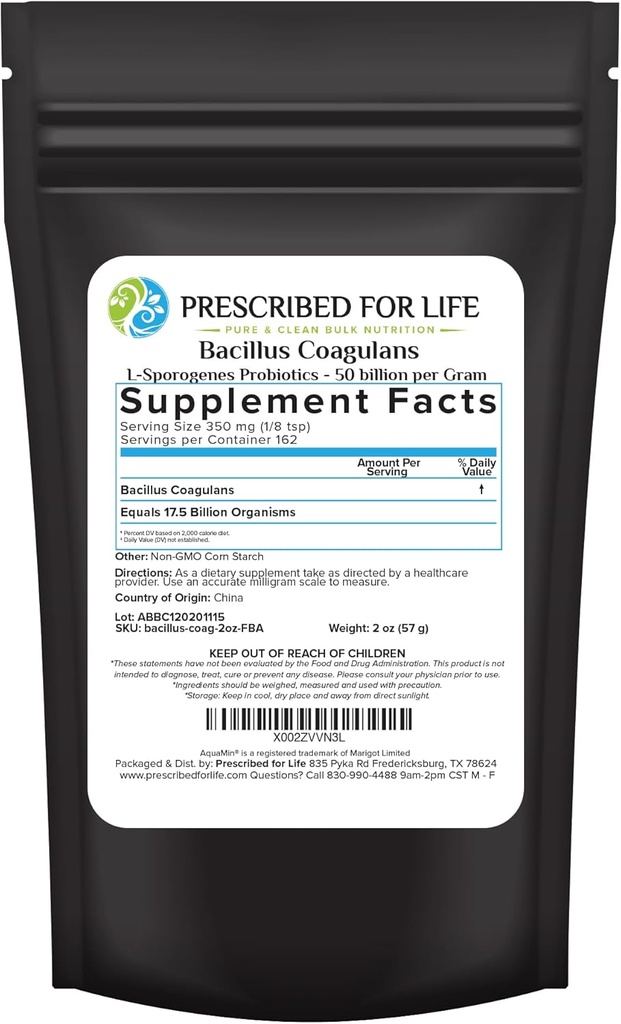 Prescribed For Life Bacillus Coagulans Powder, Lactobacillus Supplement for Gut Health Support, Temperatură şi Perioada de valabilitate Probiotice stabile, L. Sporogenes (50 miliarde / Gram) (2oz / 56g)
