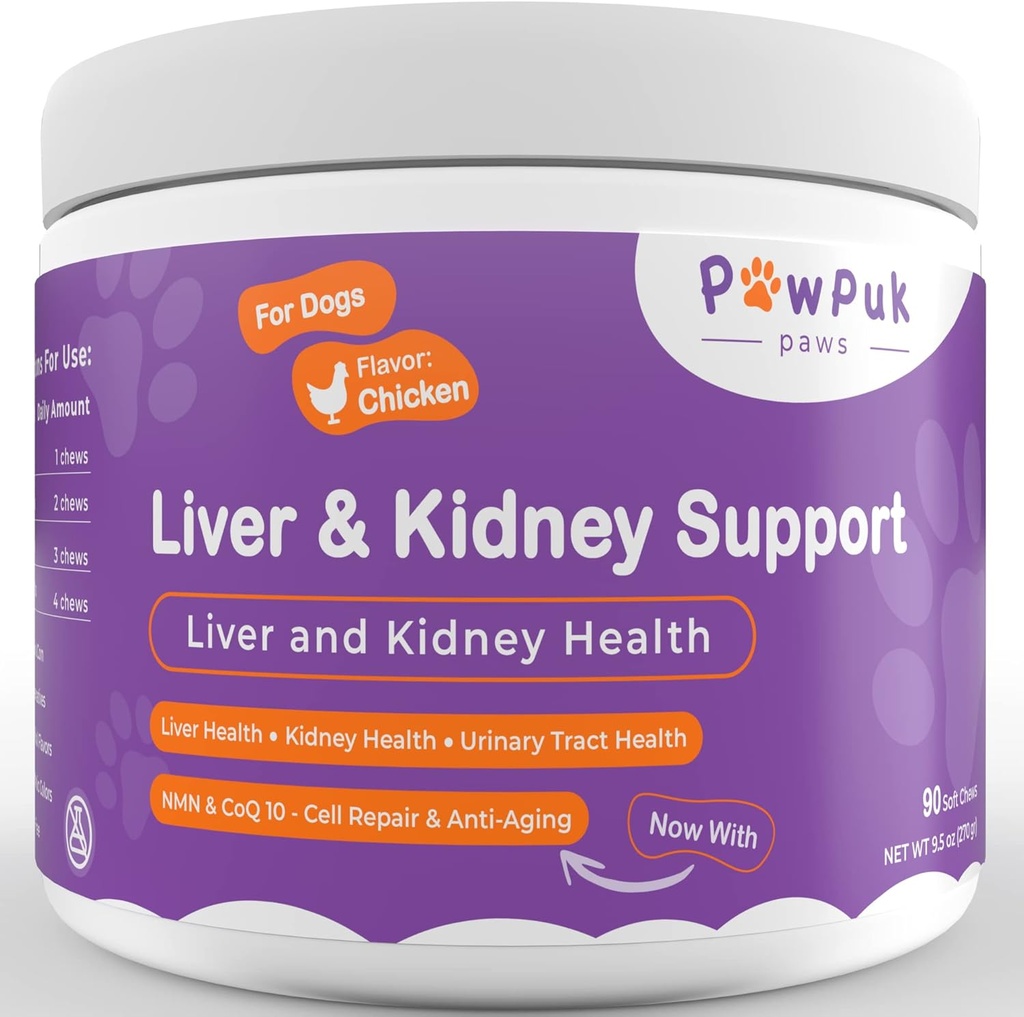 Suplimente de vitamine hepatice și renale pentru câini, SAM-E & Silymarin - Funcție hepatică, NMN & CoQ10 - Anti-Aging, Rehmannia & Rubarb - Suport natural pentru rinichi din plante, Cranberry - UT Health