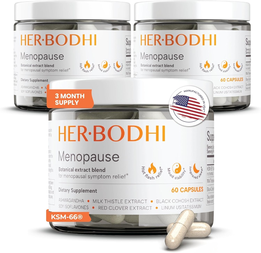 Meno- Menopause Echilibrul hormonal pentru femei, Estrogen Soy Isoflavones Menopause Supliment pentru femei, Ashwagandha, Black Cohosh Hot Flashes Menopause Relief, Transpirații de noapte Relief 180Caps