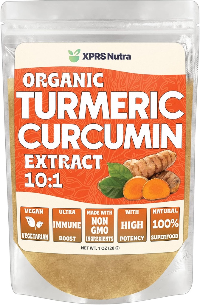 XPRS Nutra Organic Curcumin pulbere Extract 10.1 - Premium USDA Organic Curcumin pulbere pentru imunitate - Vegan Curcumin pur pentru Gut Health (1 Ounce)