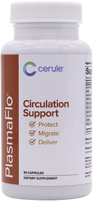 Cerule Plasmaflo de flux sanguin Supliment pentru a sprijini circulatia sangelui in vene, capilare, nave si inima pentru sanatatea vasculara cu un amestec de enzime proprii, Gotu Kola si Ginkgo Biloba
