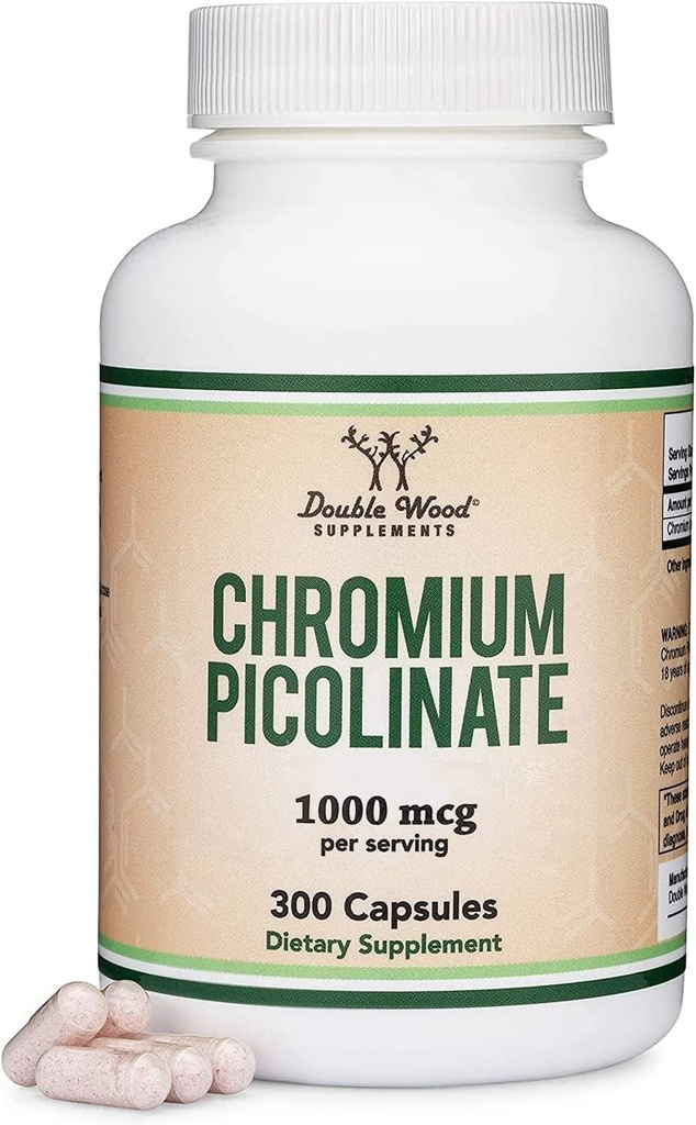 Picolinat de crom 1000mcg pentru managementul de greutate sanatoasa (distanță ridicată și biodisponibilitatea) (300 capsule de siguranță Vegan, non-GMO, gluten gratuit) de suplimente de lemn dublu