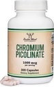 Picolinat de crom 1000mcg pentru managementul de greutate sanatoasa (distanță ridicată și biodisponibilitatea) (300 capsule de siguranță Vegan, non-GMO, gluten gratuit) de suplimente de lemn dublu