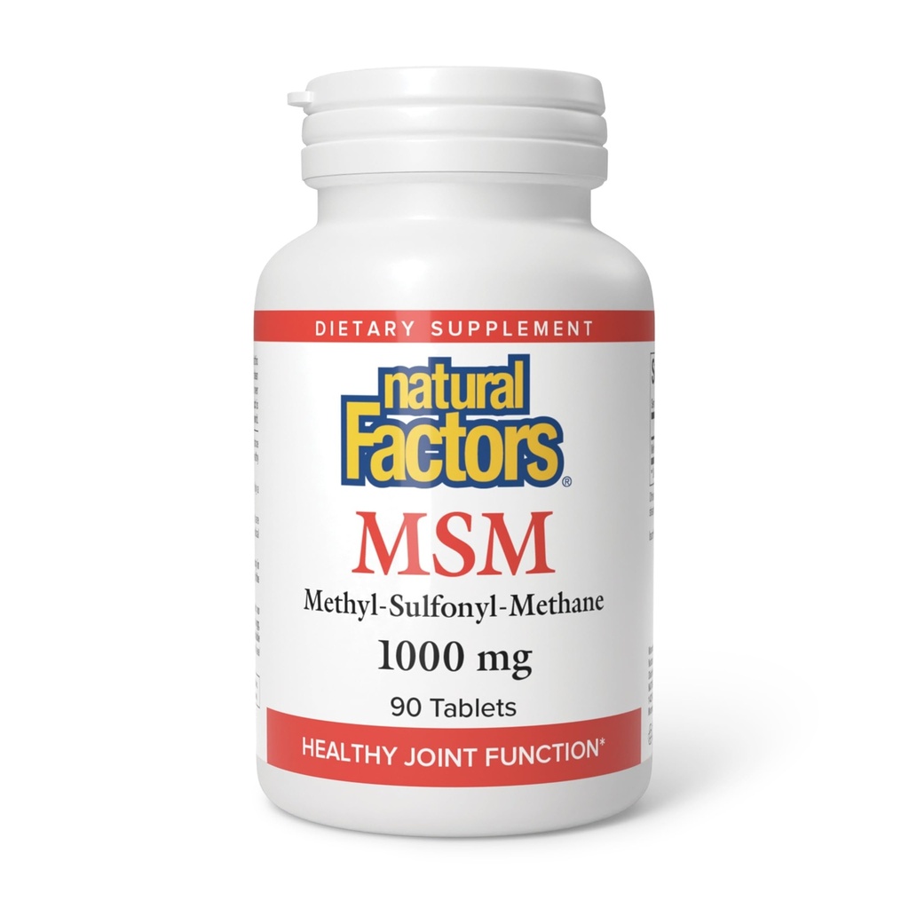 Factori naturali, MSM 1000 mg, Susţine articulaţii sănătoase, păr, piele şi unghii, 90 capsule (90 porţii)