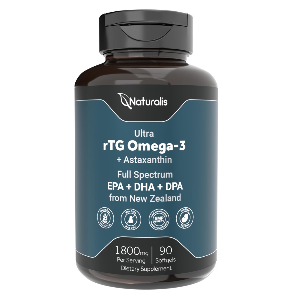 Naturalis Ultimate rTG Omega 3 ulei de pește 1800mg de la Wild Noua Zeelandă ton - Full Spectrum Omega3s EPA, DHA & DPA - Sustainable Sourced, Non-GMO, Gluten Free - 90 Softgels