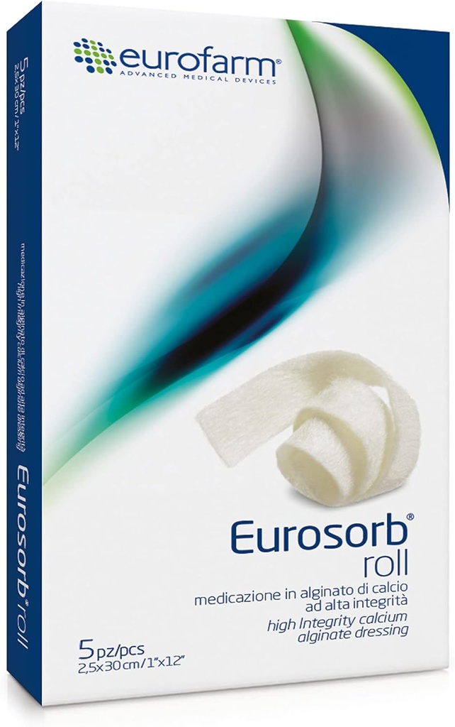 Eurosorb Roll -1 x 12 în -100% Integritate înaltă Panglică de calciu Dressing, Promotes Procesul de vindecare,Formarea de tesut nou,Alginat integrat 