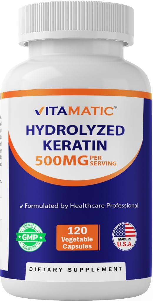 Vitamatic Hydrolyzed Keratina 500mg per Servire - 120 Capsule vegetariene - Suplimente keratina pentru sanatoasa piele par si unghii pentru adulti