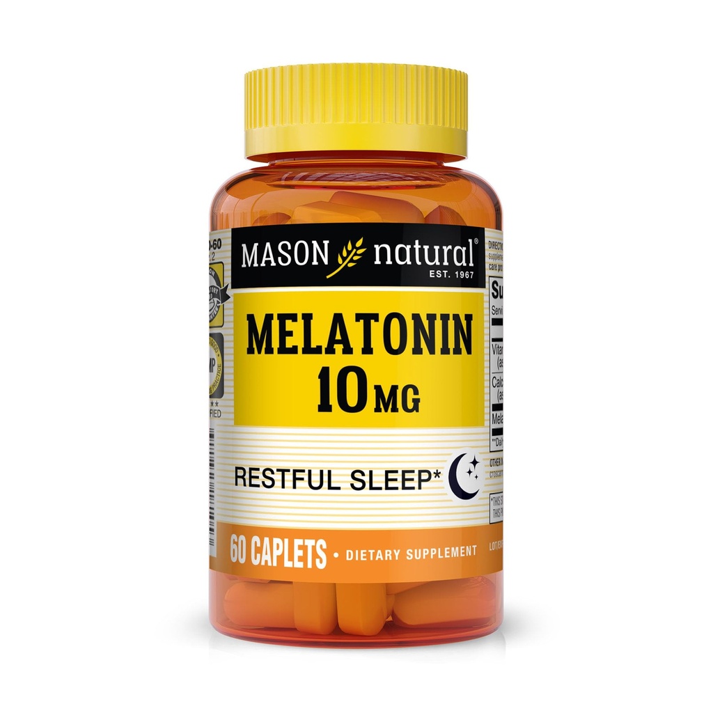 MASON NATURAL Melatonina 3 mg cu B6 & Calciu, Ajutor de somn natural, Suportă somn odihnitor, 60 comprimate