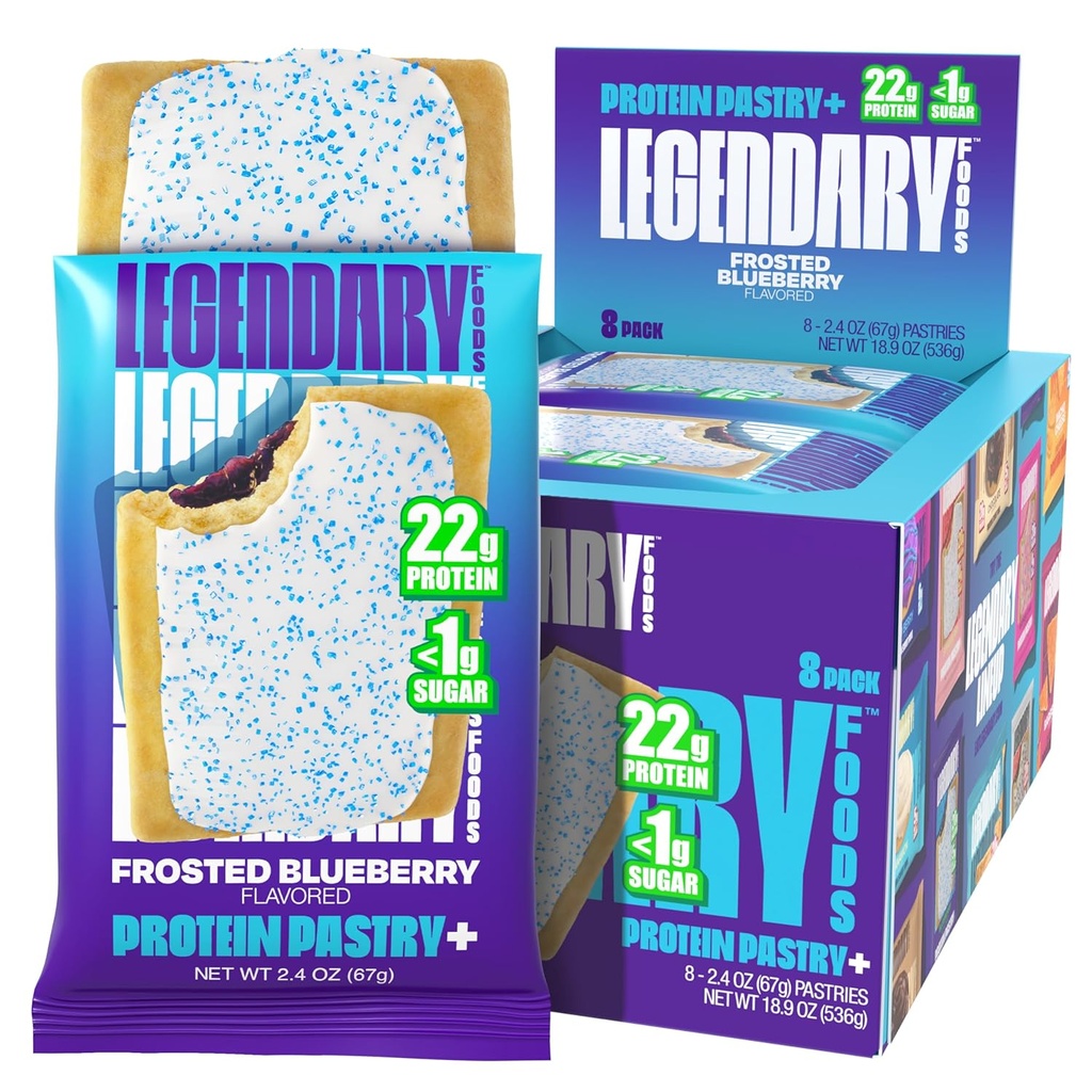 Alimente legendare 22g Proteine Paste + Frosted Blueberry, Low Carb Masă de înlocuire Bar - Glycemic scăzut, Gluten Free Protien Snacks - sănătos Keto Snack Box 8 Zero Sugar Energy Baruri - diabetic prietenos
