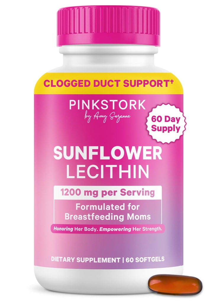 Pink Stork Floarea-soarelui Suplimentul de lecitină - 1200 mg pentru înfundat lapte - Alaptarea esențiale pentru mamele postpartum - susține fluxul de lapte matern - 60 Softgels