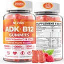 Femei cu multivitamine metilate Bărbați, vitamina D3 K2 5000UI / 10000UI, B12 5000 mcg 2500mcg, K2 (MK-7) 240mcg- ADK+metil Vitamina B12, Vegan D3, Vitamina A,C, Zinc Eye,Bone,Energy,Immune, Sugar-Free Gummies