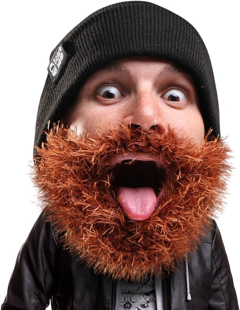 Beard Head Bushy Biker Beard Beanie - Funny Knit Hat și costum barbă fals negru