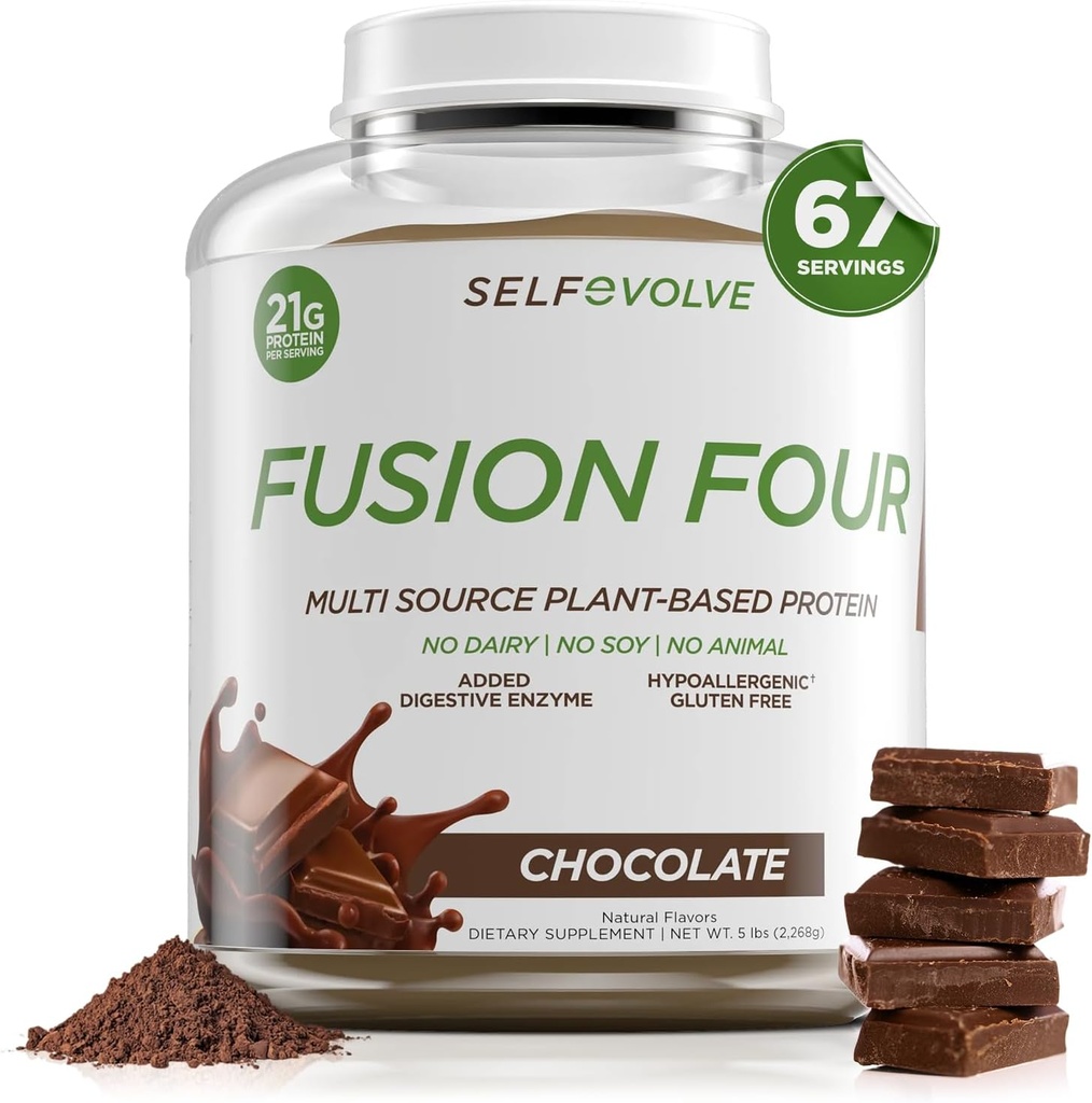 Fuziune Patru praf de proteine Vegan - 21g de plante pe bază de praf de proteine - Gluten gratuit, lactate gratuit și fără soia, Proteina de mazăre cu BCAA - Ciocolata aroma - 5lbs