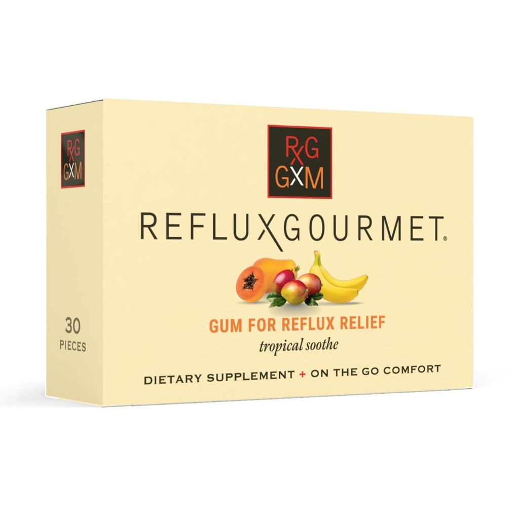 Reflux Gourmet Tropical Soothe Gum Alginate Terapie Bicarbonat de sodiu Guma pentru Reflux Acid, Oral, Cognitive, și Digestive Support, Natural cu Ginger, Celeriac, Aloe, Zahăr gratuit, Gluten gratuit, Vegan