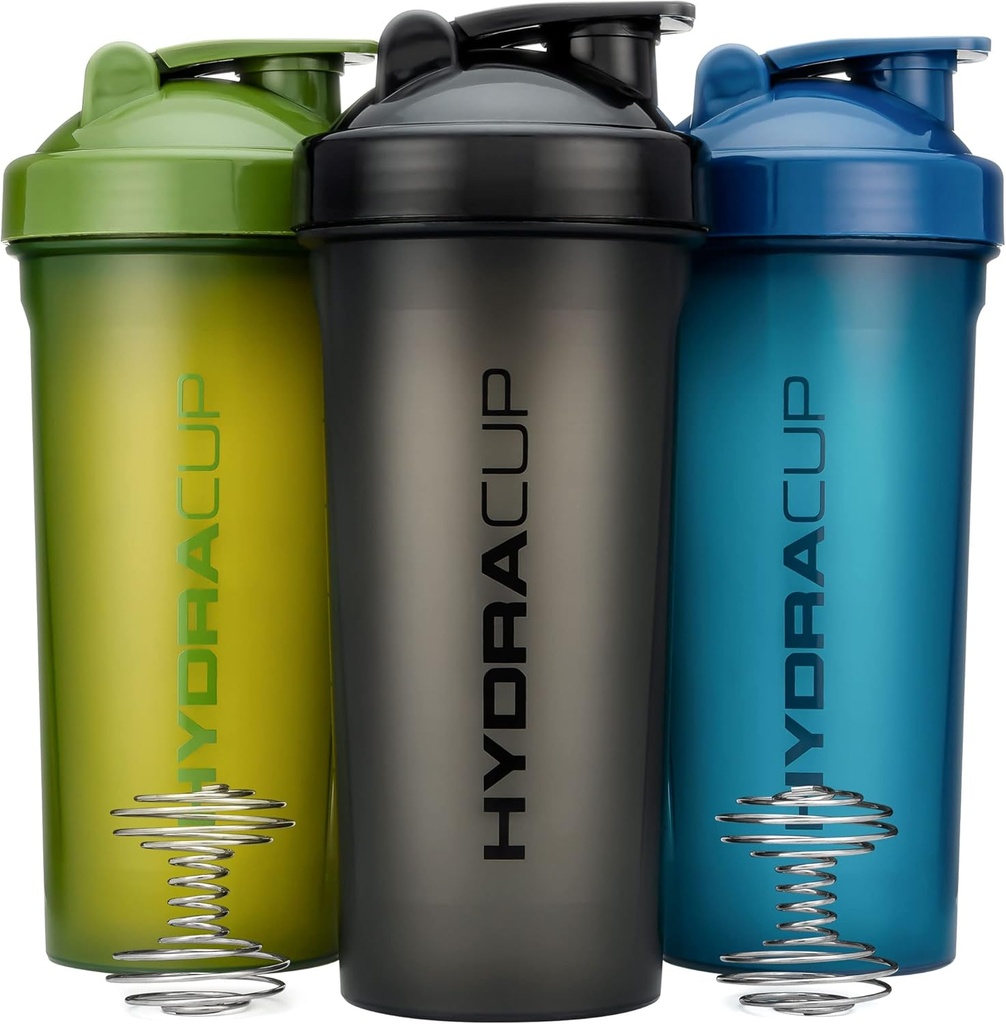 Cupa Hydra [3 Pack] 45 Ounce Sticle Shaker pentru Shake-uri de proteine, Cupe Jumbo Shaker cu bile Blender Whisk, Sticla foarte mare cu mâner (Culori Dark)