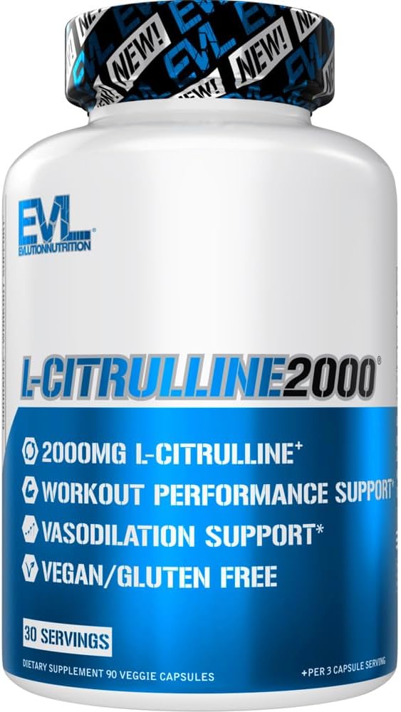 Evlution L-Citrulline2000 Nitric Oxide Supplement for Men Nutrition High Strength L Citrulline Capsules for Enhanced Muscle Strength Recovery and Intense Pumps - Plant Based Nitric Oxide Booster