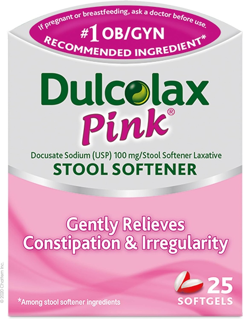 Dulcolax Pink Stool Softner, Docusate Sodium, 100 mg Soft Gel Tablets, 25 Count
