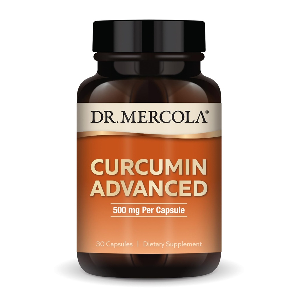Dr. Mercola Curcumin Advanced - extract de rădăcină de curcumin 500 mg - 95% Curcuminoide - Pentru Vision Health, Digestion & Focus - Se susţine eliberarea - non-GMO, Gluten-free & Soy-Free - 30 capsule (30 Servings)