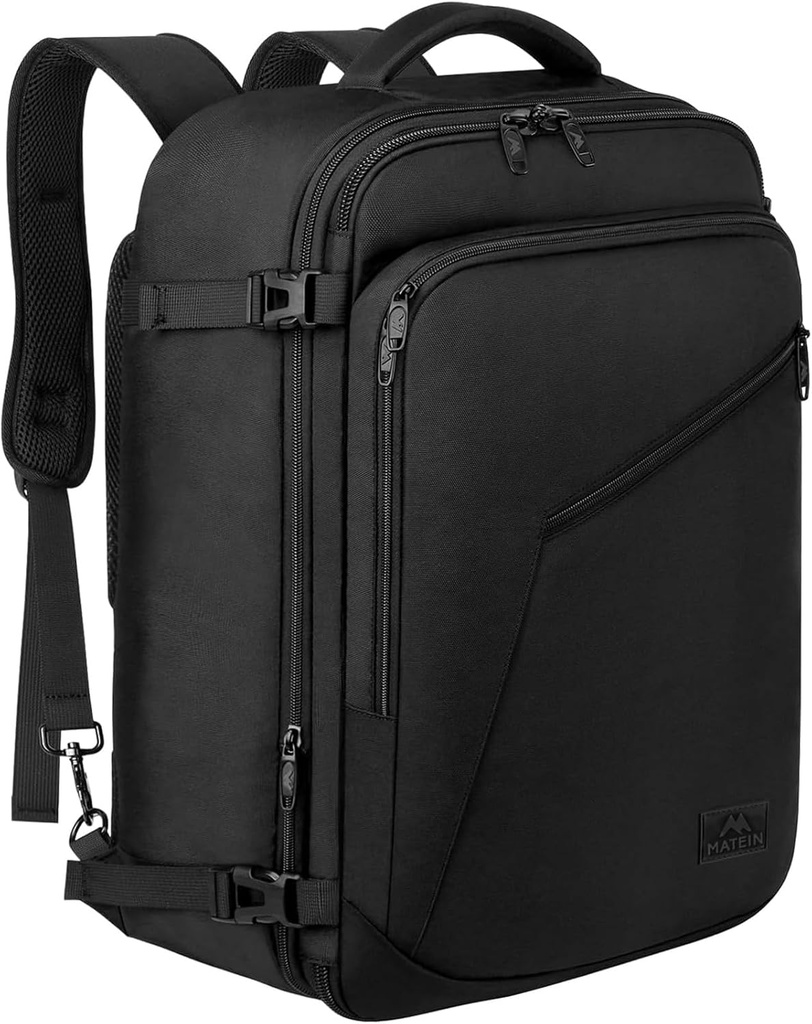 MATEIN Carry on Backpack, Extra Large Travel Backpack Expansionable Airplane Aprobat Weekender Bag for Men and Women, Water Resistent Lightweight Daypack for Flight 40L, Black