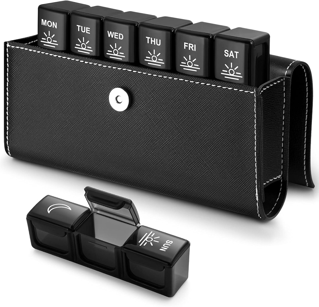 BUG HULL 3x a Day Pill Organizator cu caz PU - săptămânal cutie de medicamente de călătorie pentru 3 ori pe zi