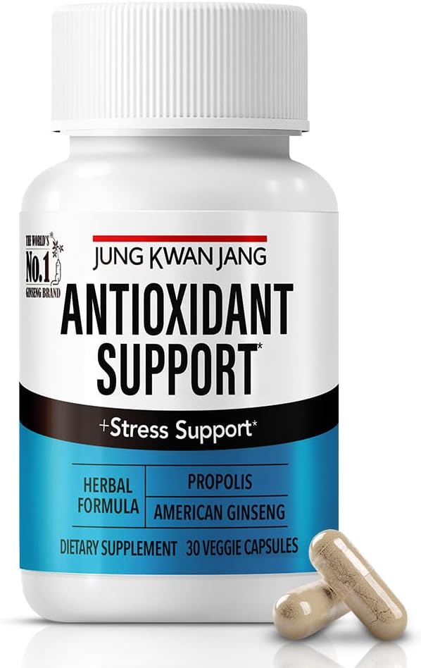 JungKwanJang Suport Antioxidant Blend - Boost Imunity and Energy with Propolis (229mg) and American Ginseng (143mg), 30 Capsule pentru bărbaţi şi femei